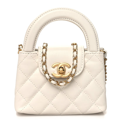Chanel Shiny Aged Calfskin Quilted Mini Nano Kelly Shopper White 1 of 11