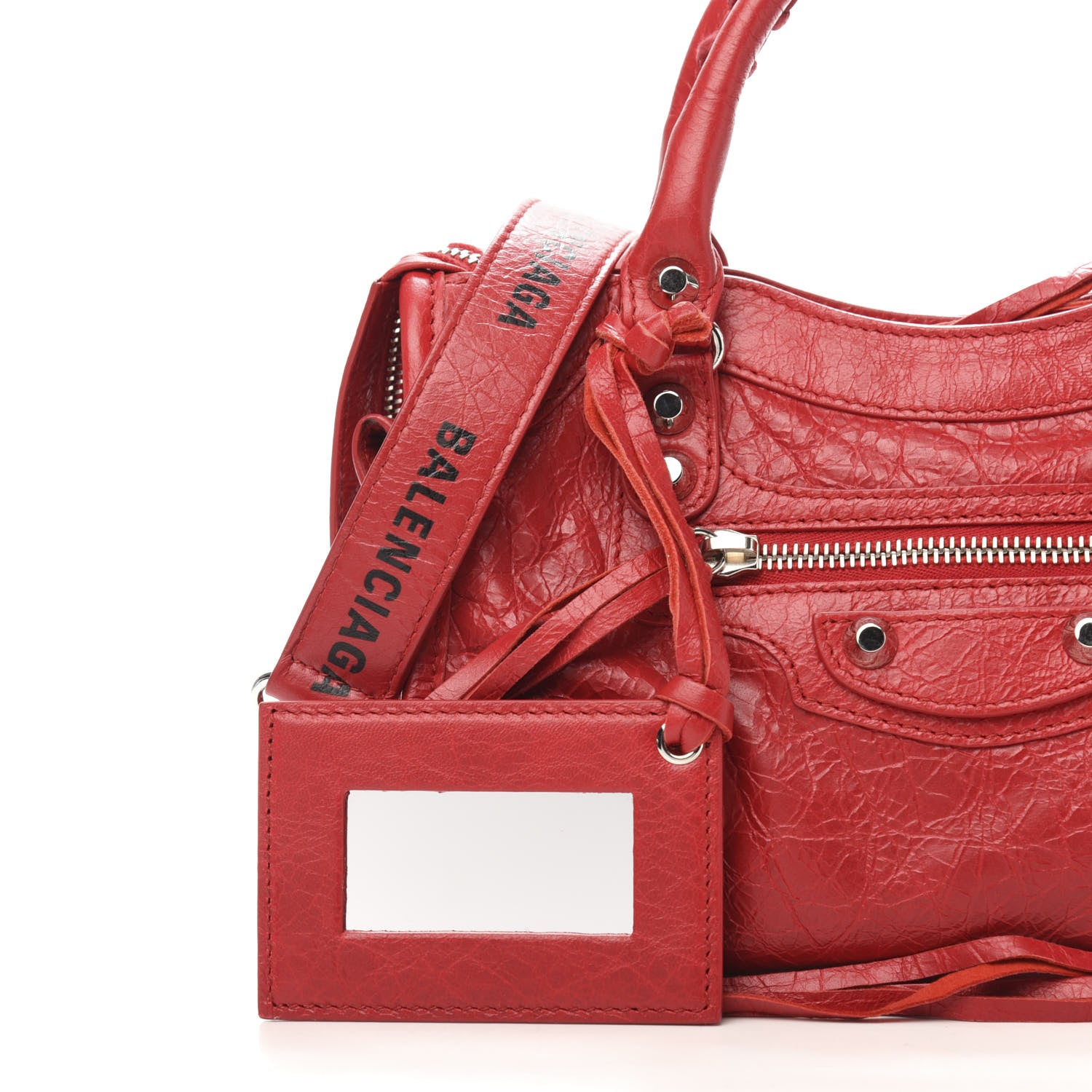 Balenciaga Agneau Classic Silver Hardware Mini City Logo Strap Rouge Cardinal Black 12 of 13