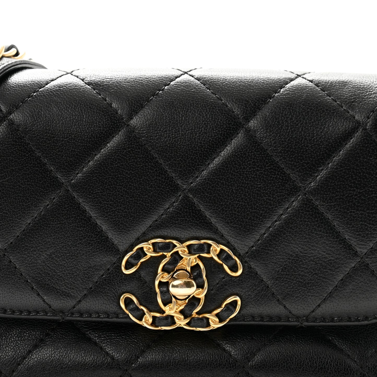 Lambskin Quilted Chain Infinity Waist Belt Bag Black