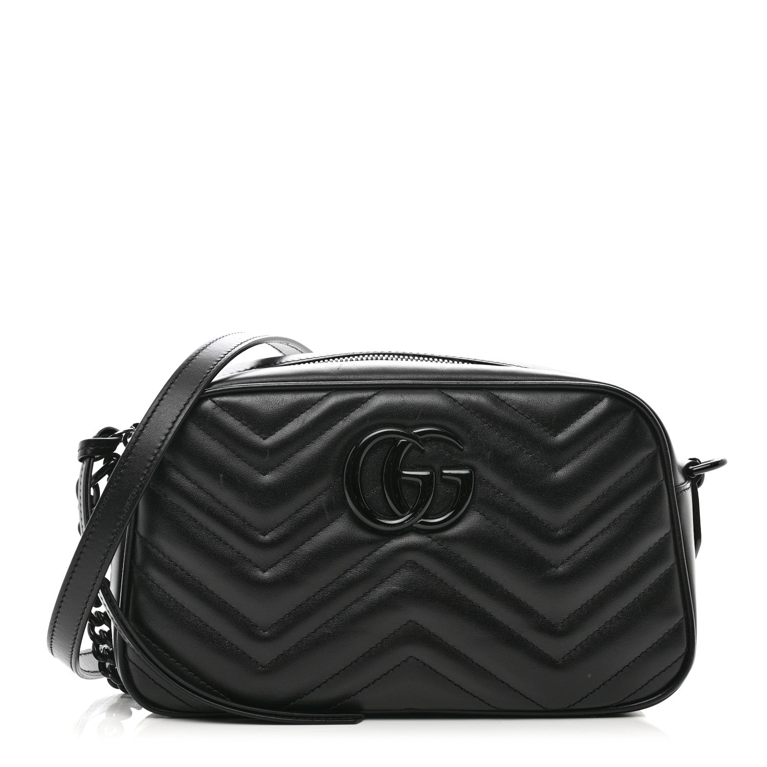 Gucci Calfskin Matelasse Monochrome Small GG Marmont Chain Shoulder Bag Black 1 of 10