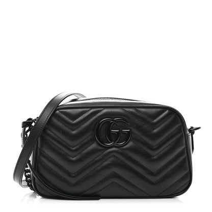 Gucci Calfskin Matelasse Monochrome Small GG Marmont Chain Shoulder Bag Black 1 of 10