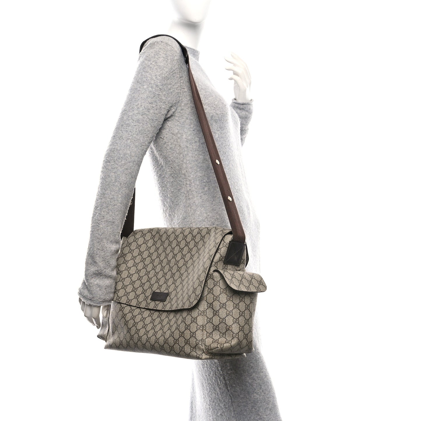 GG Plus Monogram Messenger Diaper Bag Dark Brown