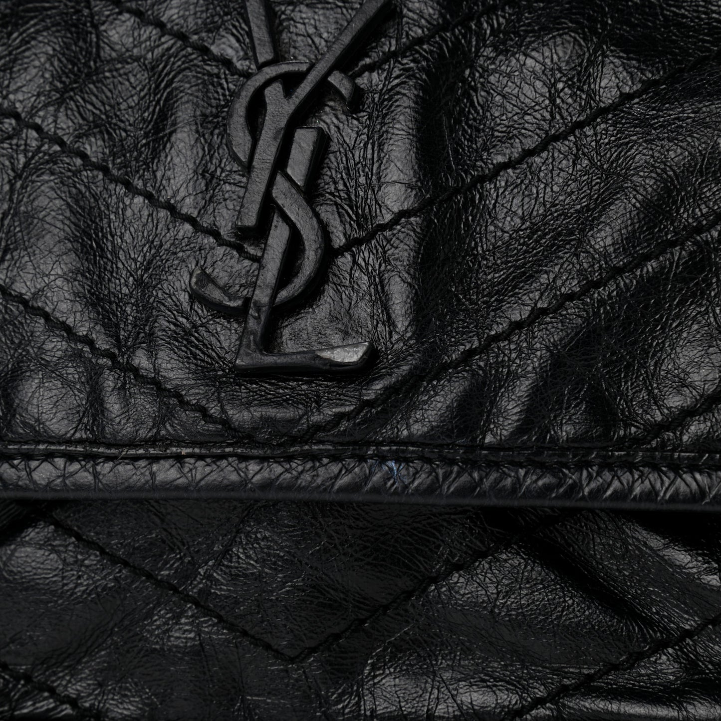 Crinkled Calfskin Matelasse Monogram Baby Niki Chain Satchel Black