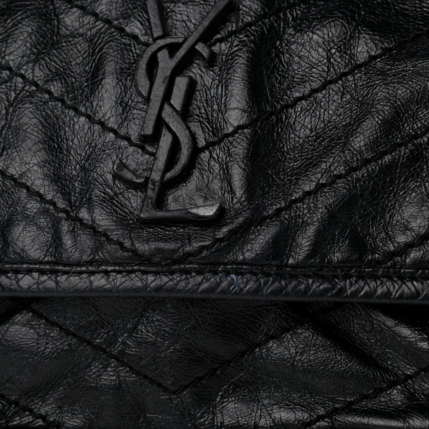 Saint Laurent Crinkled Calfskin Matelasse Monogram Baby Niki Chain Satchel Black 7 of 8