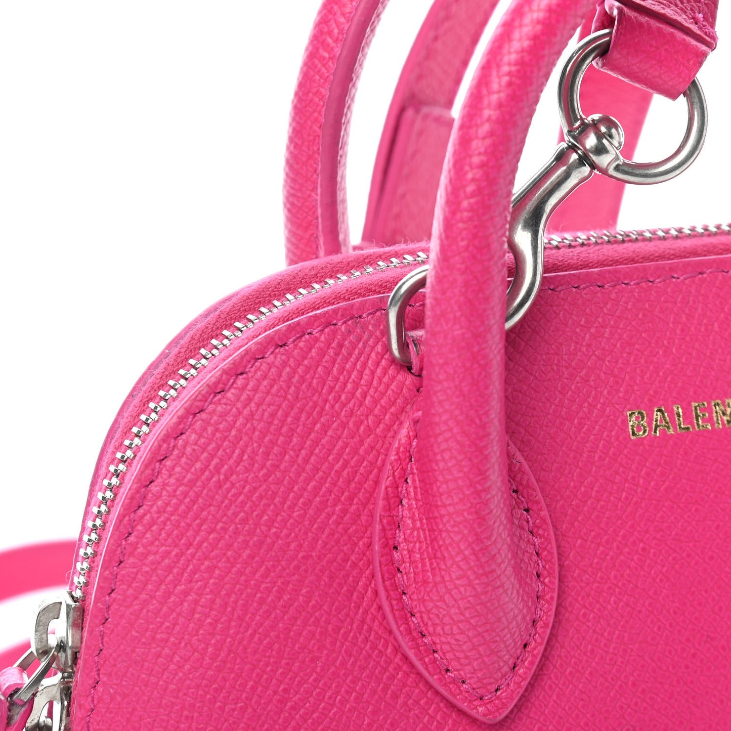 Signature Grained Calfskin Logo XXS Ville Top Handle Bag Fuchsia