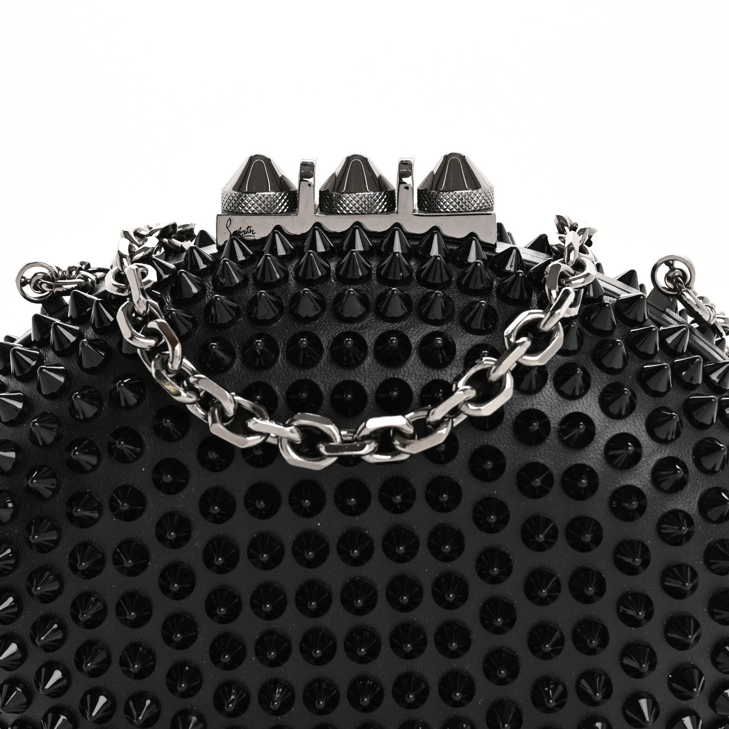 Christian Louboutin Calfskin Spikes Mina Chain Clutch Black 8 of 12