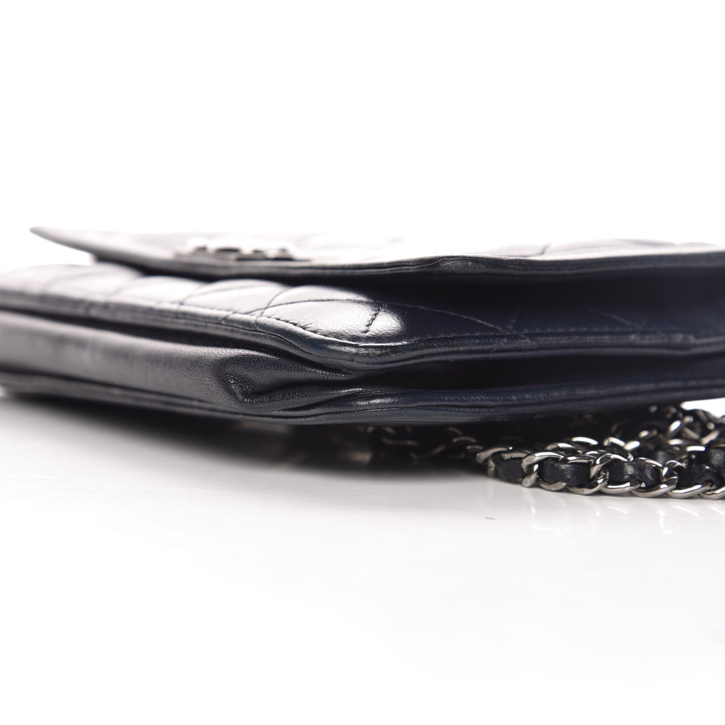 Lambskin Quilted Boy Wallet On Chain WOC Navy Blue