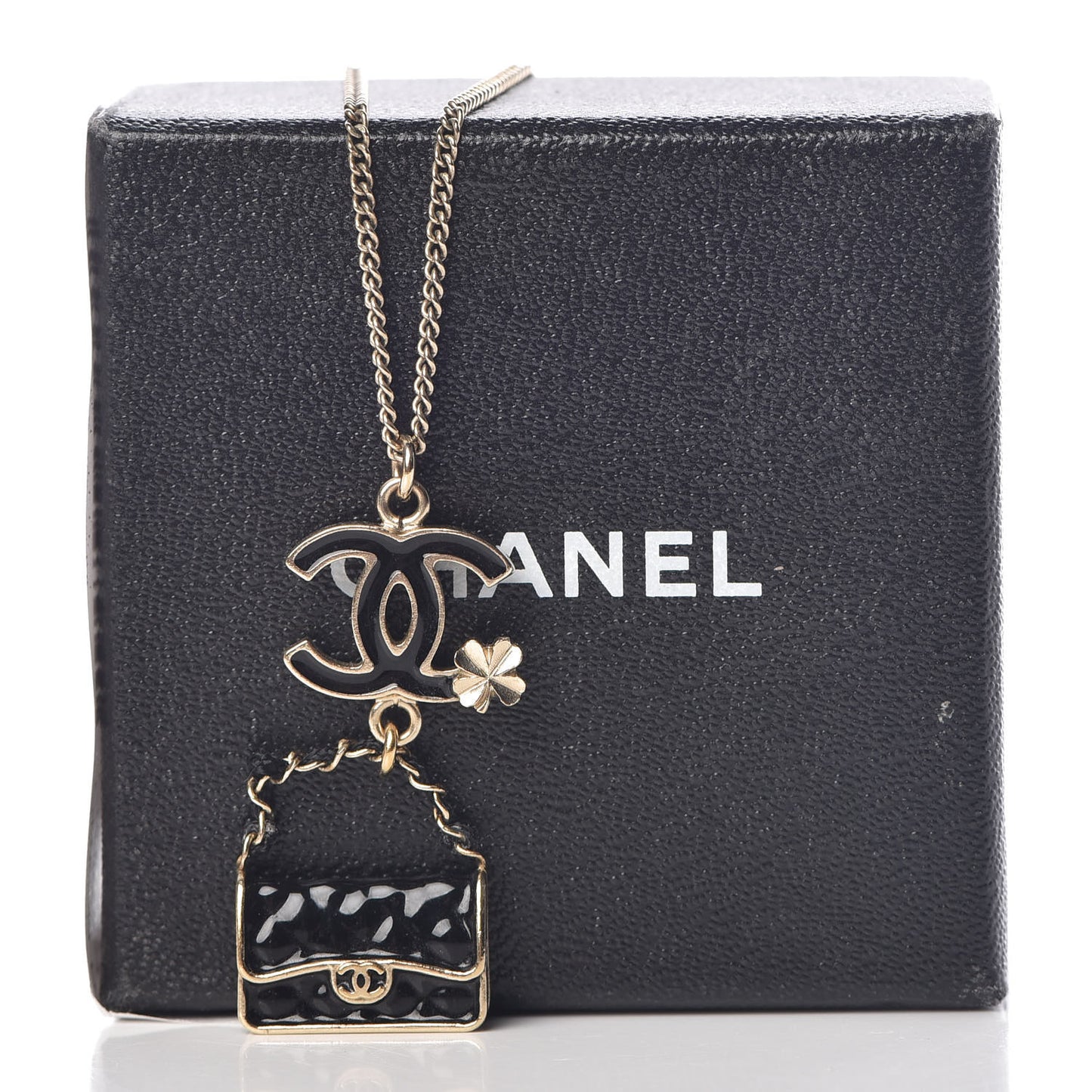 Enamel Charming Chic Classic Flap CC Charm Necklace Black