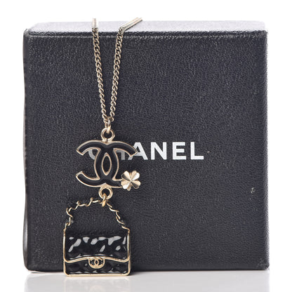 Chanel Enamel Charming Chic Classic Flap CC Charm Necklace Black 5 of 5