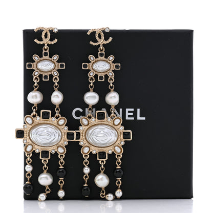 Chanel Enamel Pearl CC Drop Earrings Black Gold 5 of 5