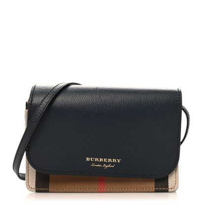 Burberry Derby Calfskin House Check Mini Hampshire Wallet On Chain Ink Blue 1 of 9