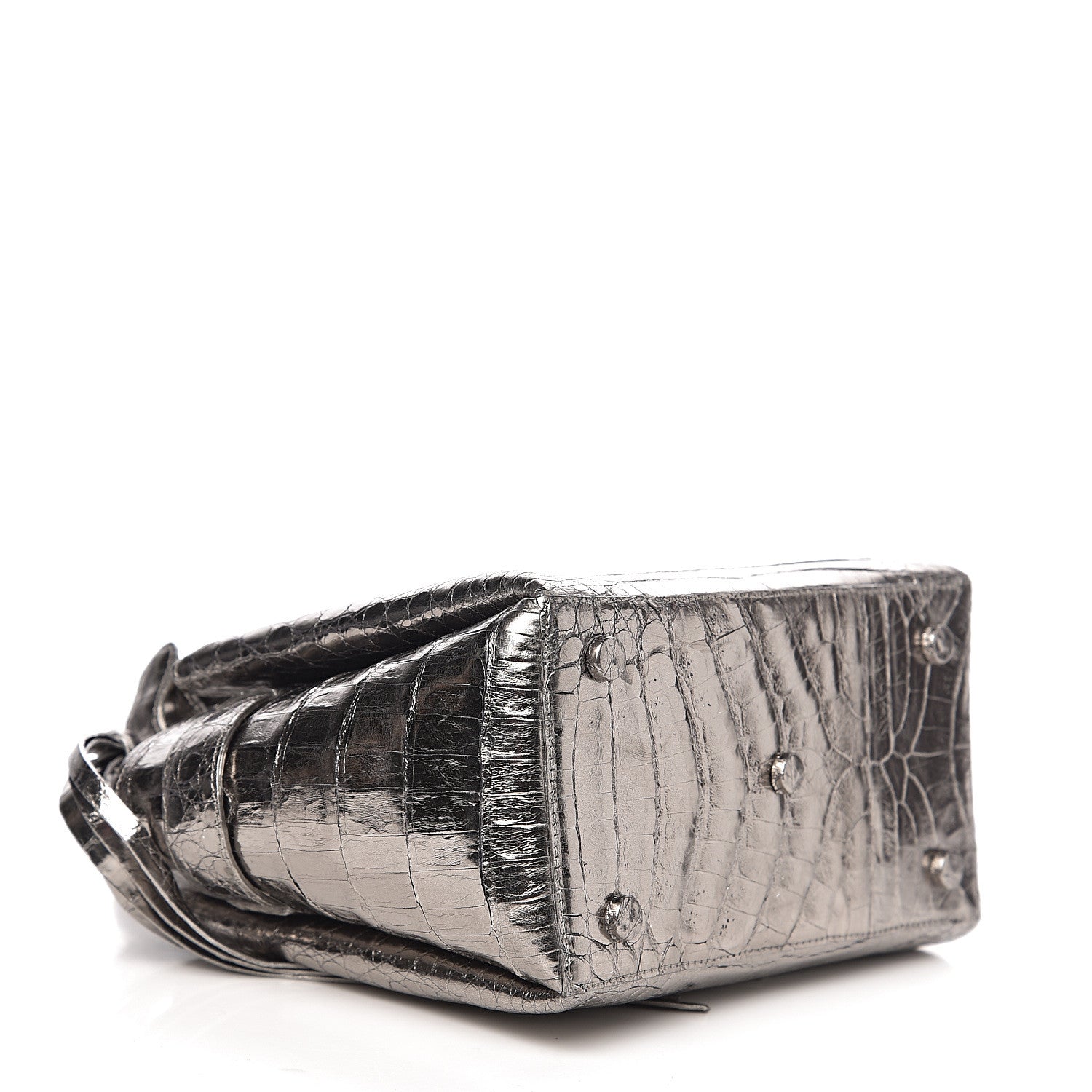 Nancy Gonzalez Metallic Crocodile Top Handle Shoulder Bag Silver 3 of 9