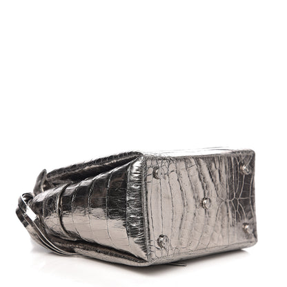Nancy Gonzalez Metallic Crocodile Top Handle Shoulder Bag Silver 3 of 9
