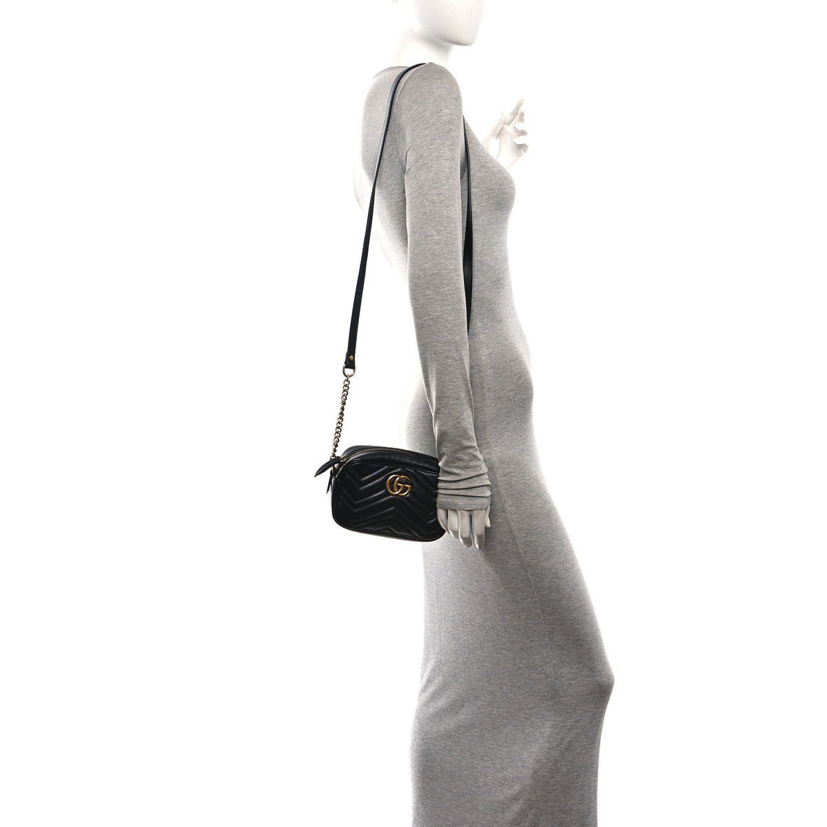 Calfskin Matelasse Mini GG Marmont Chain Shoulder Bag Black