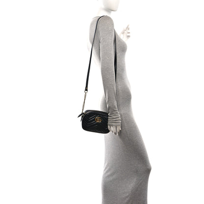 Gucci Calfskin Matelasse Mini GG Marmont Chain Shoulder Bag Black 2 of 10