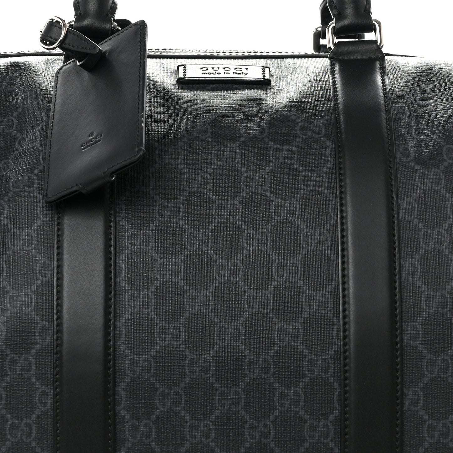 Soft GG Supreme Monogram Appia Calfskin Web Large Carry On Duffle Bag Black Grey