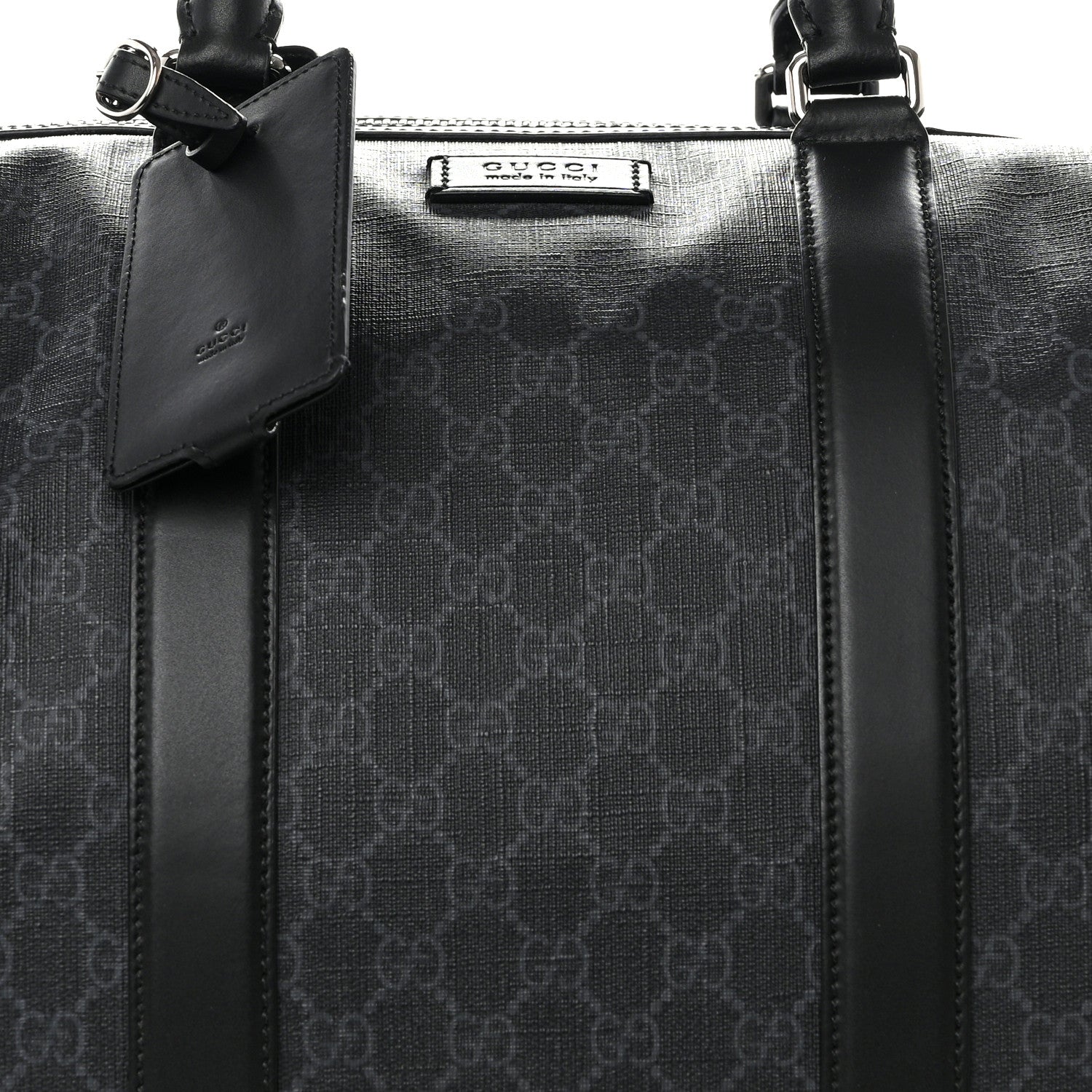 Gucci Soft GG Supreme Monogram Appia Calfskin Web Large Carry On Duffle Bag Black Grey 7 of 9