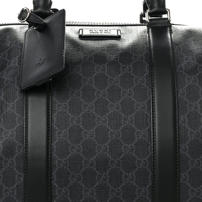 Gucci Soft GG Supreme Monogram Appia Calfskin Web Large Carry On Duffle Bag Black Grey 7 of 9