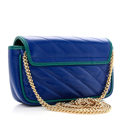 Gucci Azalea Calfskin Enamel Matelasse Diagonal Super Mini Torchon GG Marmont Shoulder Bag Imperial Blue Pavone 3 of 10