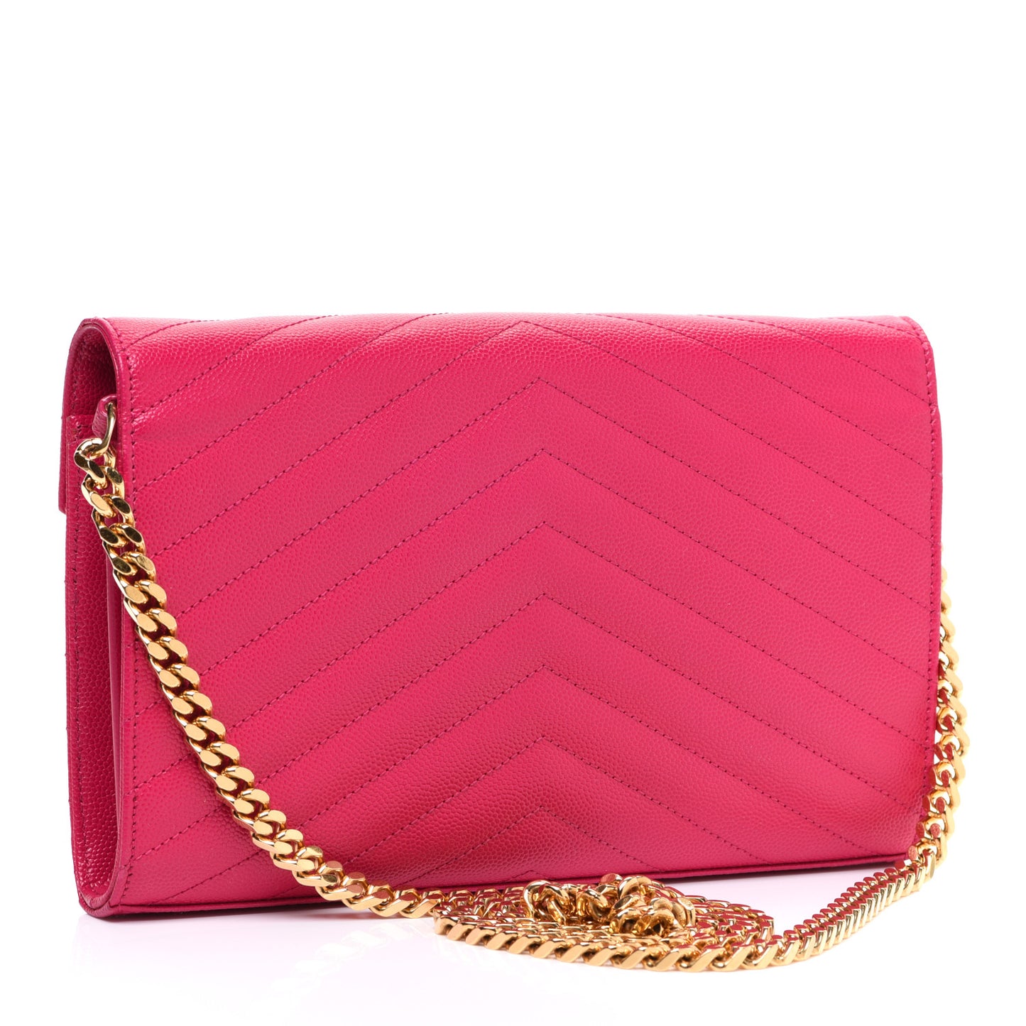 Grain De Poudre Matelasse Chevron Monogram Chain Wallet Lipstick Fuchsia