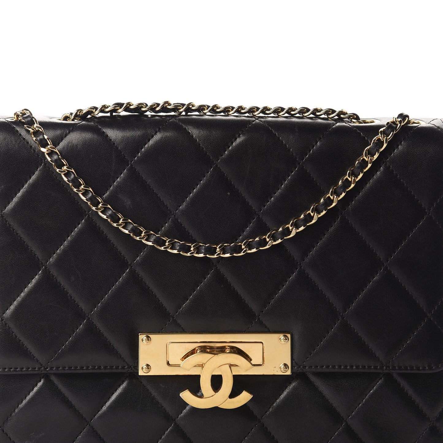 Lambskin Quilted Medium Golden Class Flap Black