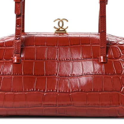 Chanel Calfskin Crocodile Embossed Pretty CC Clutch With Strap Burgundy 8 of 11