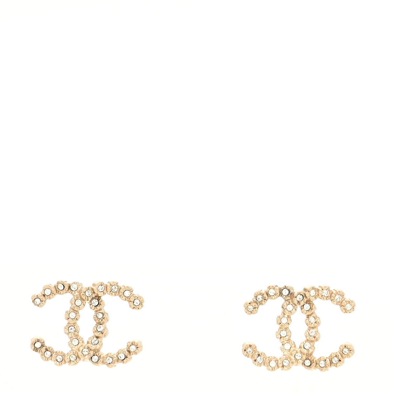 Chanel Crystal CC Large Camellia Stud Earrings Gold 1 of 3