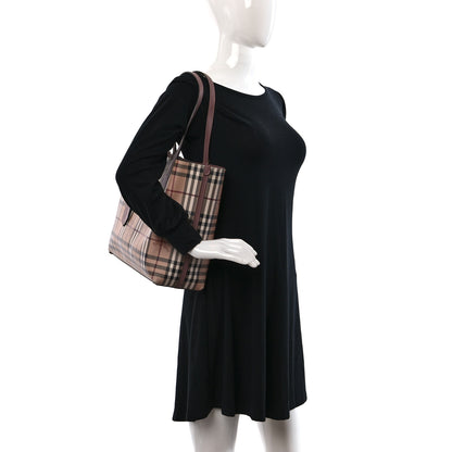Burberry Grainy Calfskin Haymarket Check Medium Reversible Tote Light Elderberry 2 of 21