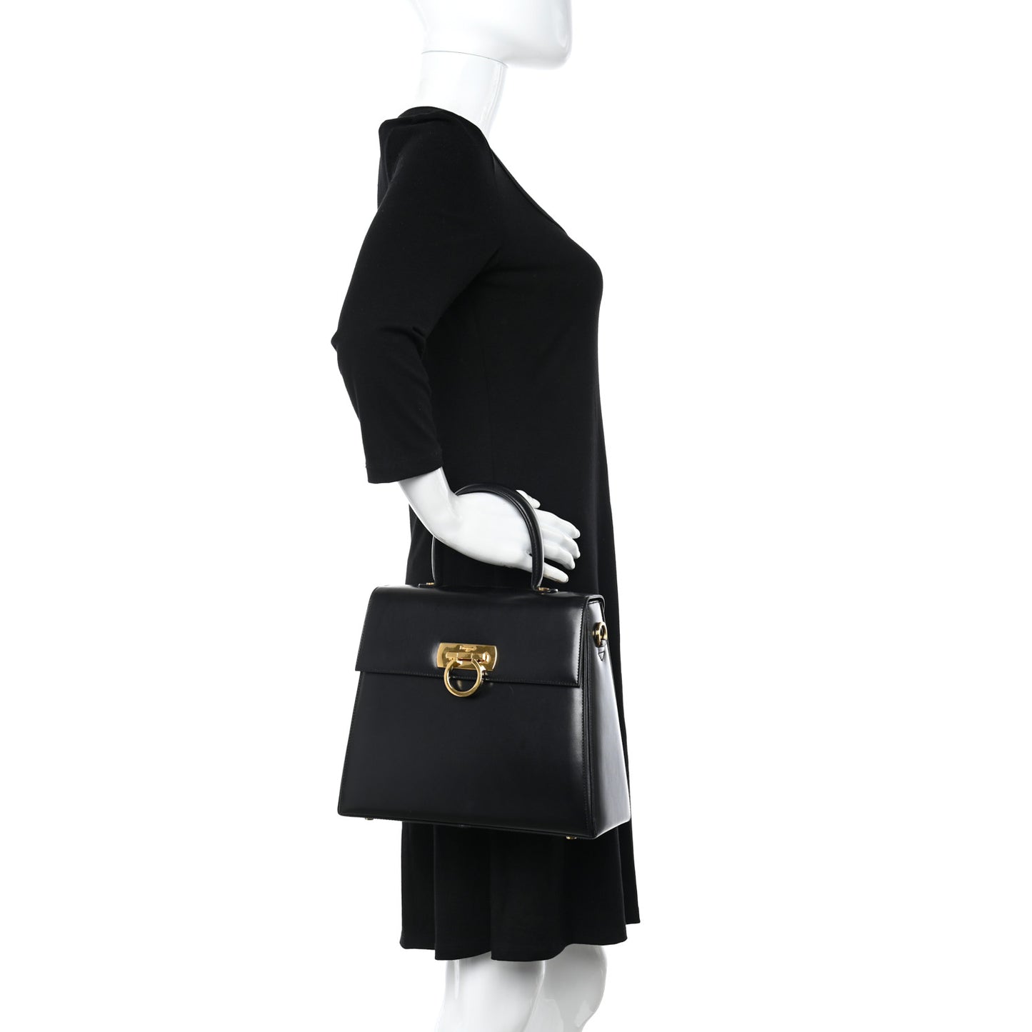 Brushed Off Calfskin Iconic Large Top Handle Bag Black