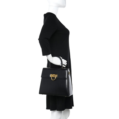 Salvatore Ferragamo Brushed Off Calfskin Iconic Large Top Handle Bag Black 2 of 17