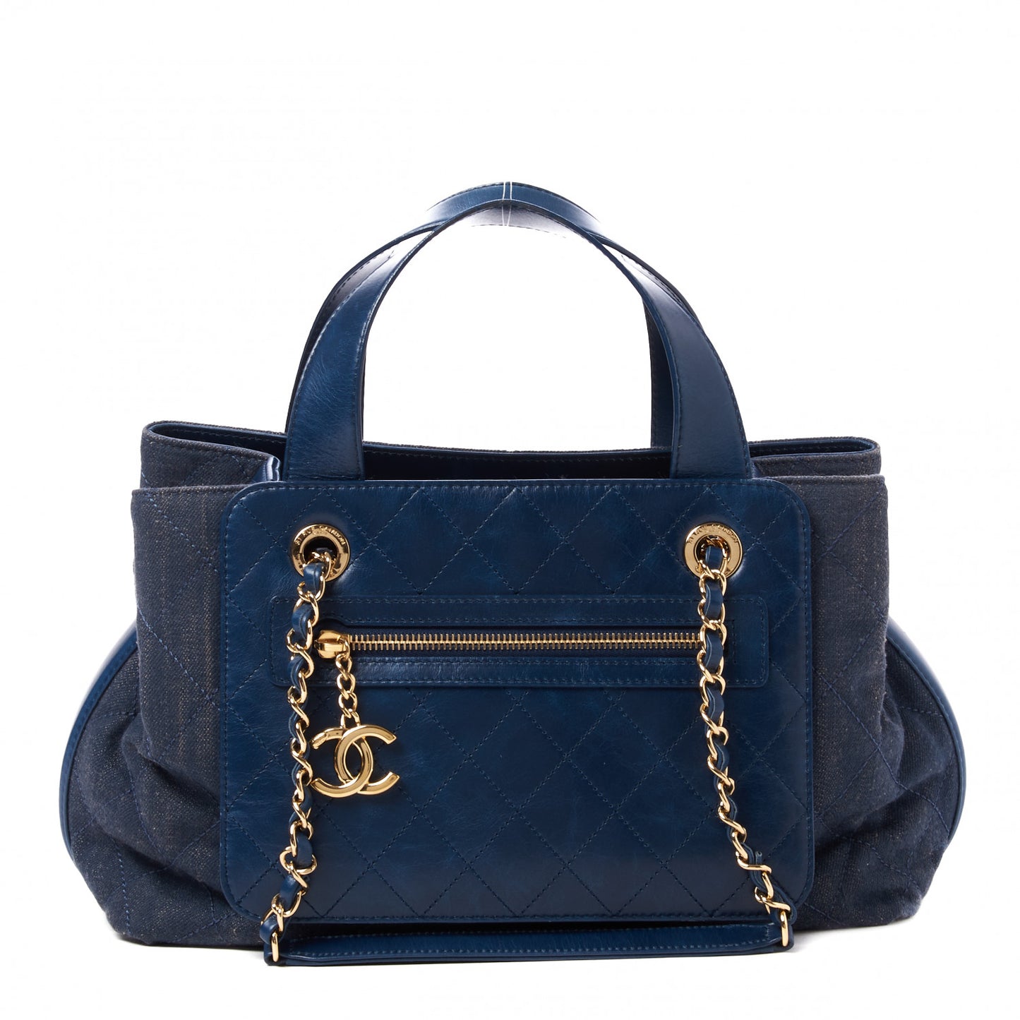 Denim Calfskin Quilted Tote Blue
