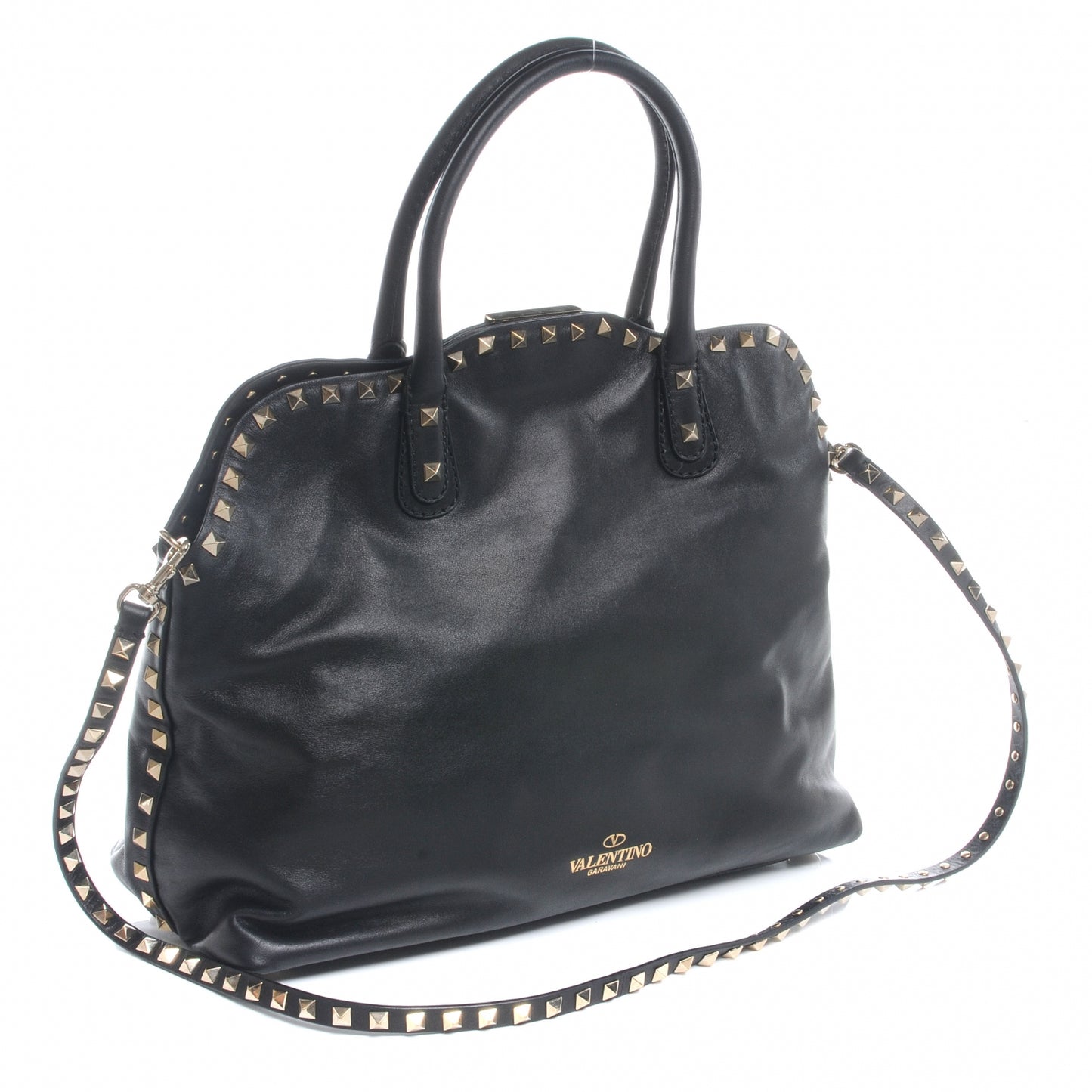 Vitello Rockstud Dome Satchel Black
