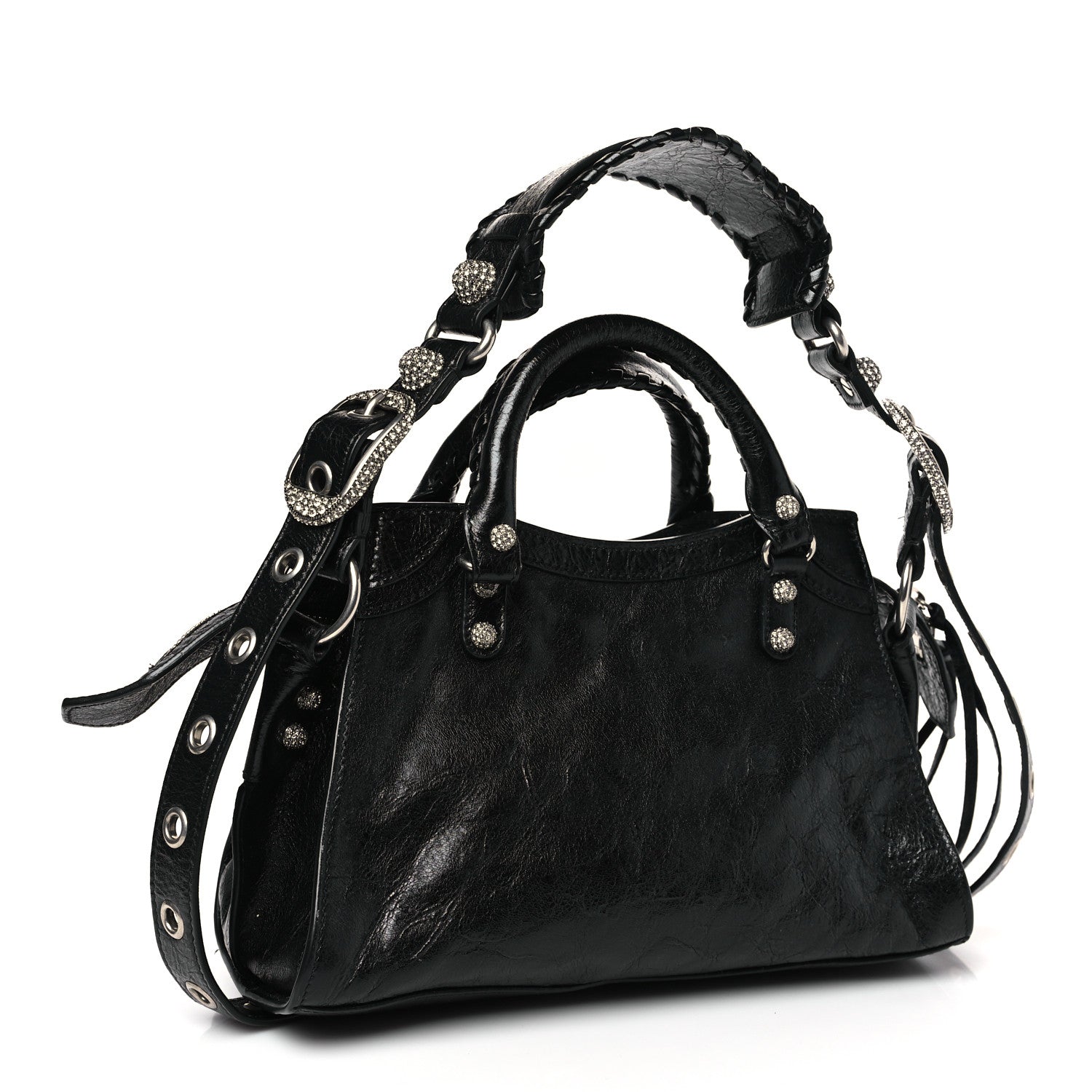 Balenciaga Agneau Arena Crystal Neo Cagole Handbag XS Black 3 of 9