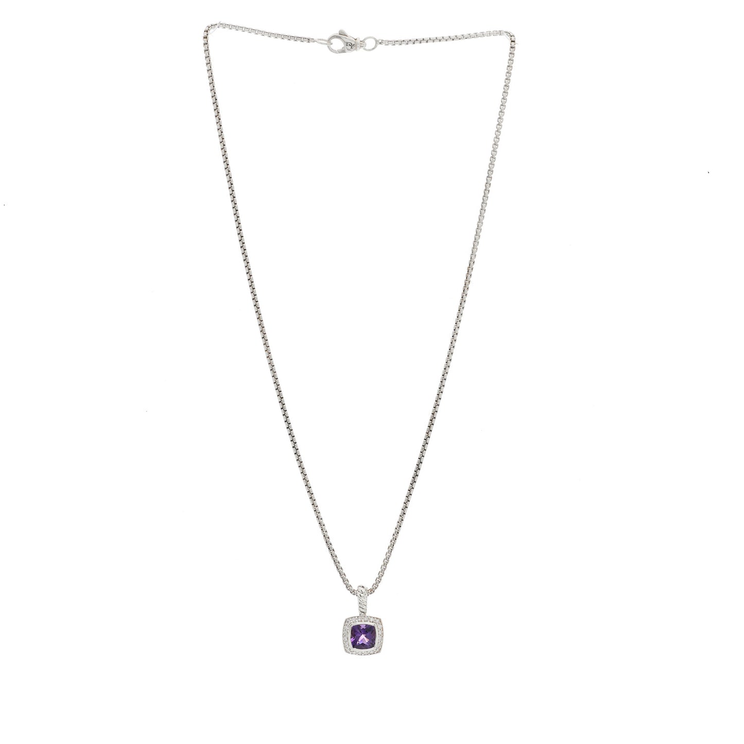 Sterling Silver Diamond Amethyst 7mm Petite Albion Pendant Necklace