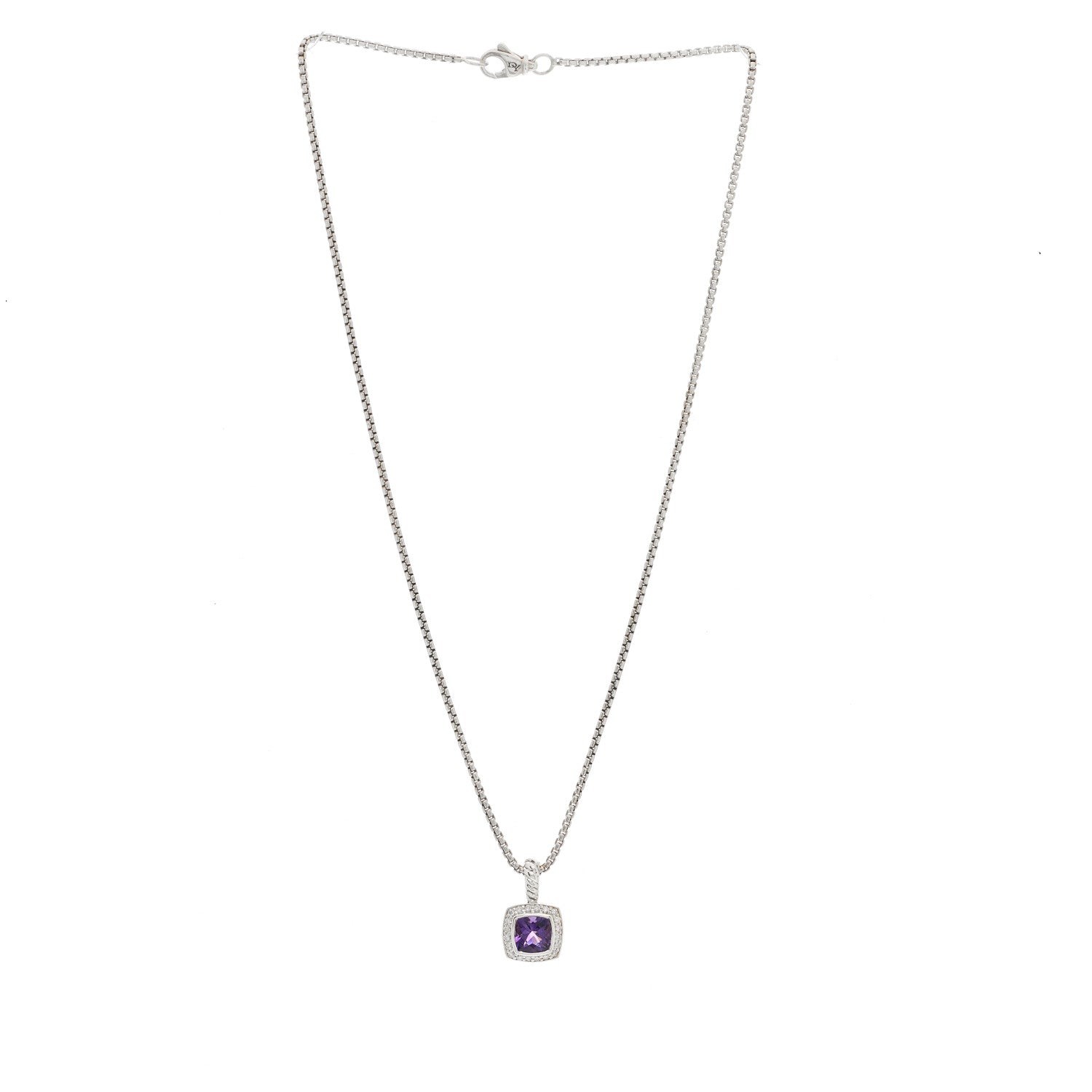 David Yurman Sterling Silver Diamond Amethyst 7mm Petite Albion Pendant Necklace 2 of 5