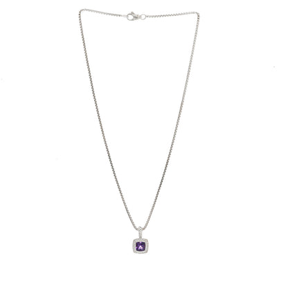 David Yurman Sterling Silver Diamond Amethyst 7mm Petite Albion Pendant Necklace 2 of 5