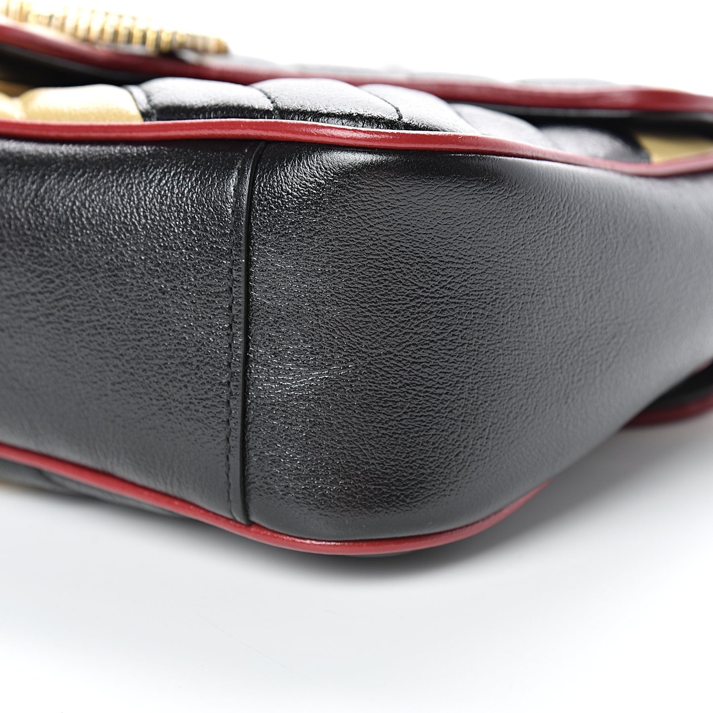 Vintage Effect Calfskin Matelasse Diagonal Striped Small Torchon GG Marmont Shoulder Bag Black Beige