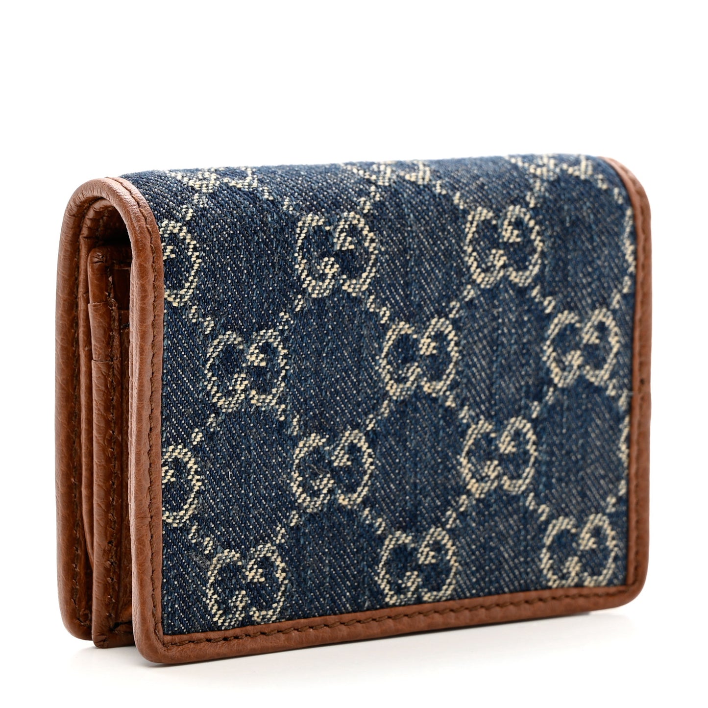 New Denim GG Monogram Dollar Calfskin Horsebit 1955 Card Case Wallet Blue Tea Cuir Epilog