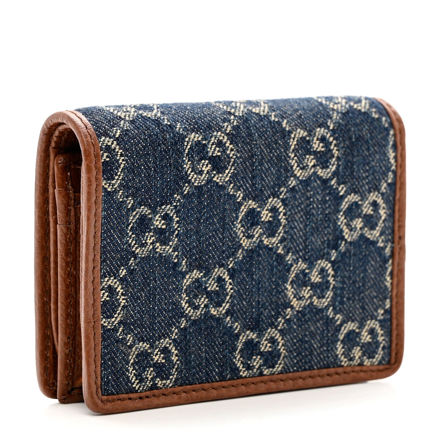 Gucci New Denim GG Monogram Dollar Calfskin Horsebit 1955 Card Case Wallet Blue Tea Cuir Epilog 3 of 7