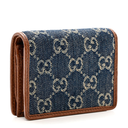 Gucci New Denim GG Monogram Dollar Calfskin Horsebit 1955 Card Case Wallet Blue Tea Cuir Epilog 3 of 7