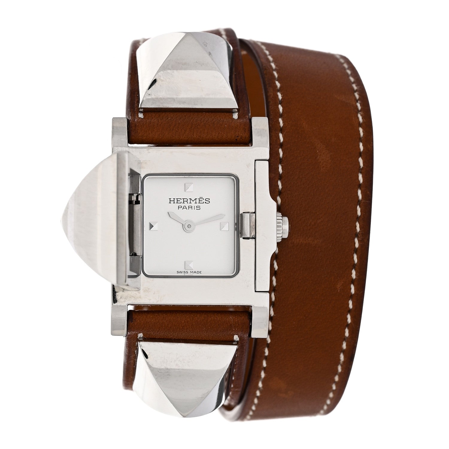 Hermes Stainless Steel Barenia 23mm Medor Double Tour Quartz Watch Fauve 1 of 6