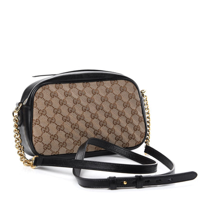 Gucci Monogram Matelasse Diagonal Small GG Marmont Chain Shoulder Bag Beige Black 3 of 11