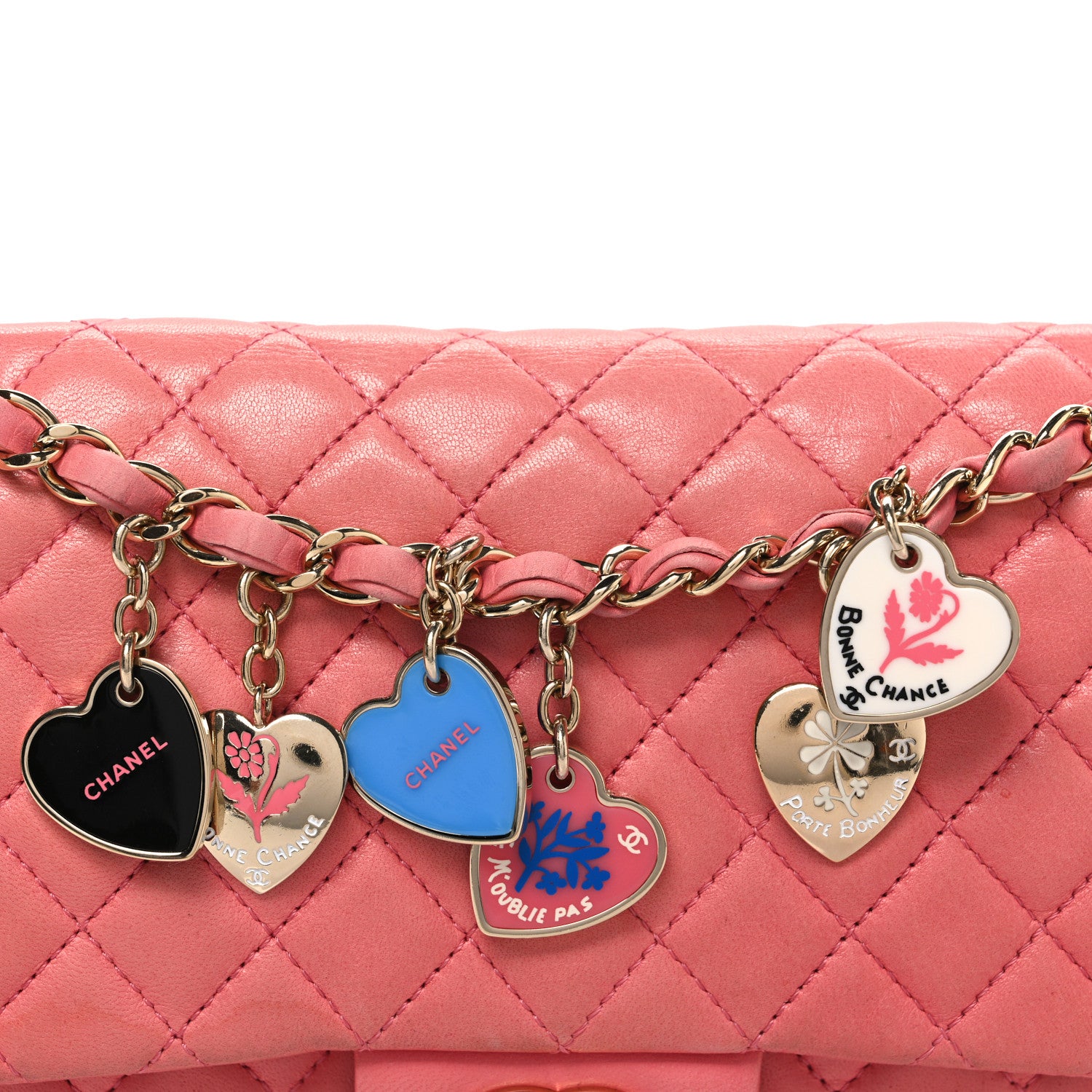 Chanel Lambskin Quilted Valentine Charms Medium Single Flap Pink
