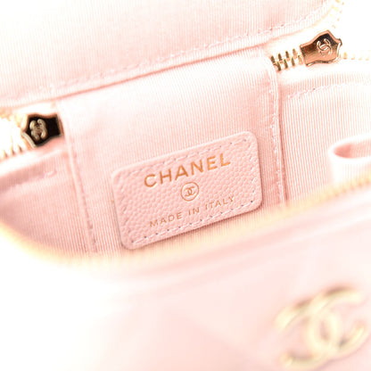 Chanel Iridescent Caviar Quilted Mini Pearl On Top Vanity Case With Chain Light Pink 6 of 8