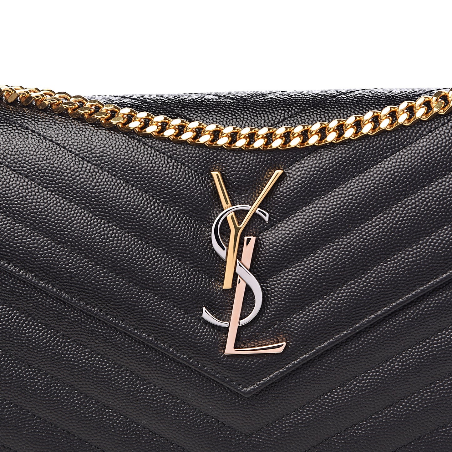Grain De Poudre Matelasse Chevron Monogram Chain Wallet Black