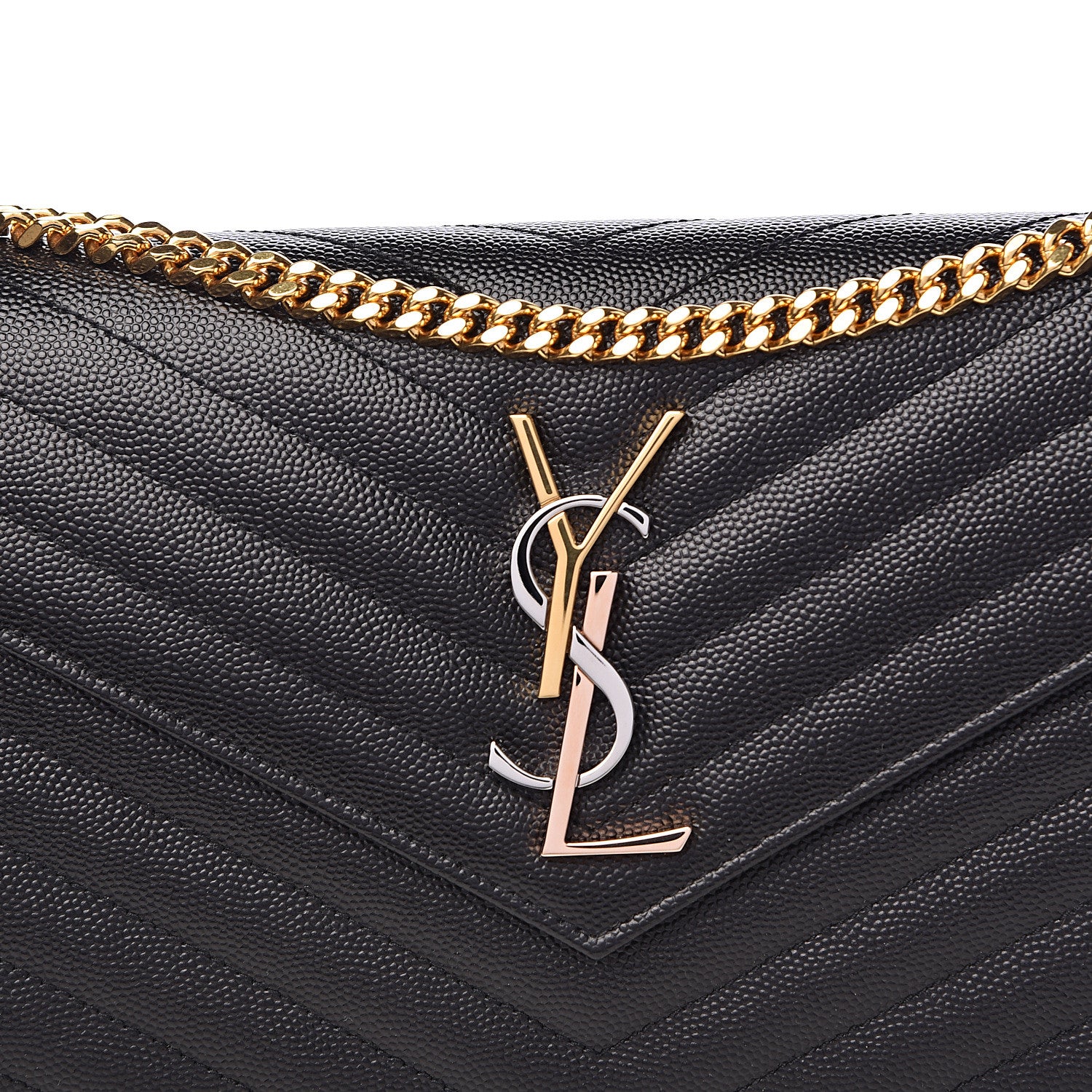 Saint Laurent Grain De Poudre Matelasse Chevron Monogram Chain Wallet Black 9 of 9