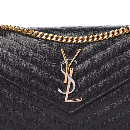 Saint Laurent Grain De Poudre Matelasse Chevron Monogram Chain Wallet Black 9 of 9