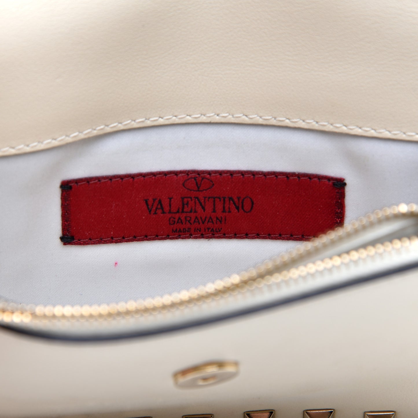 Vitello Mini Rockstud Flap Wallet on Chain Ivory
