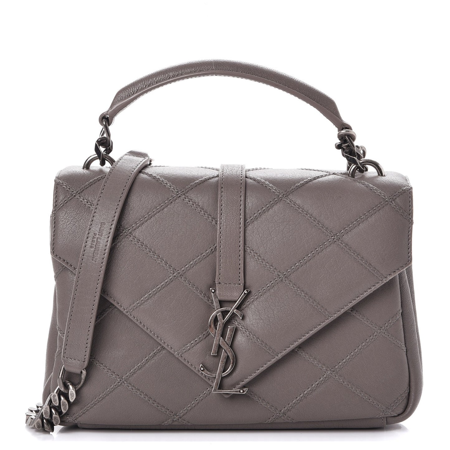 Calfskin Matelasse Diamond Quilted Monogram Medium College Bag Fog