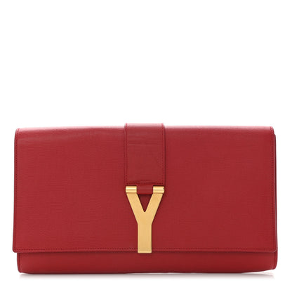 Saint Laurent Textured Calfskin Classic Y Ligne Clutch Red 1 of 10